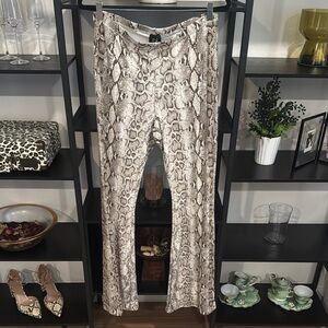 Naked Wardrobe Beige Snakeskin Leggings